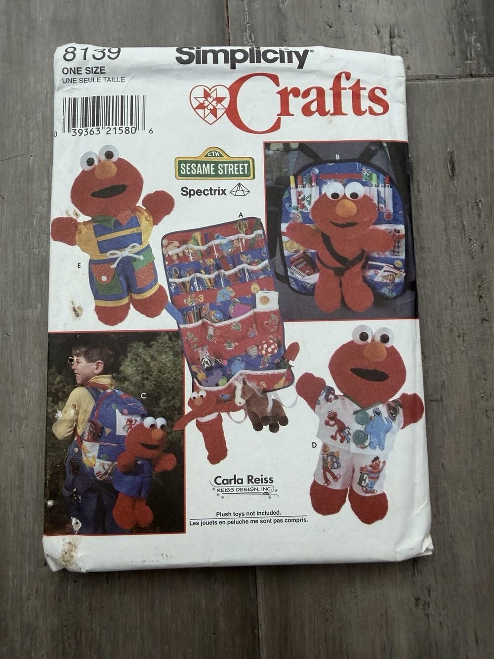 Simplicity 8139 Vintage Sesame Street Tickle Me Elmo Clothing Pattern One Size
